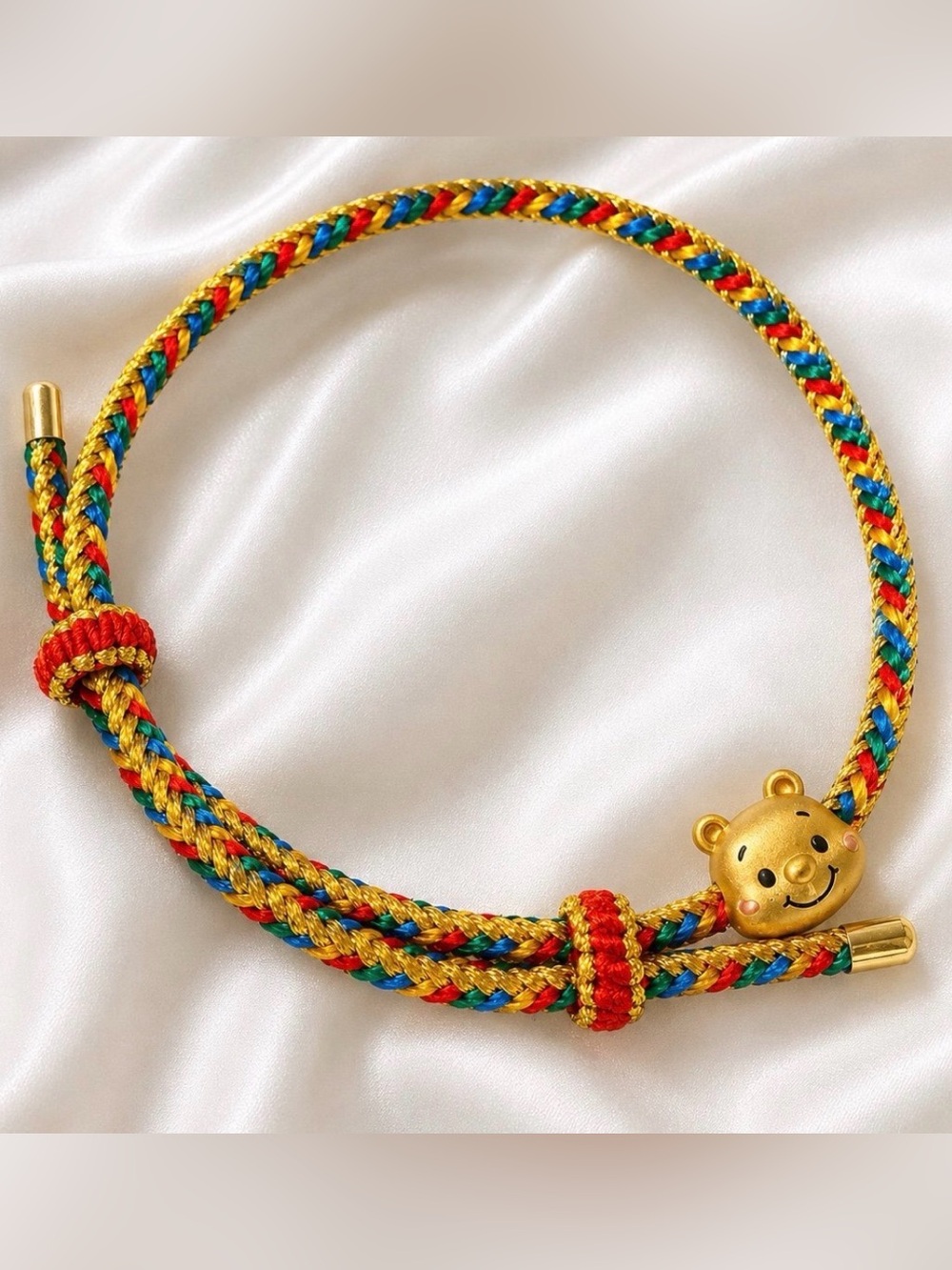 24K Gold Plated Disney Winnie The Pooh Charm & 5 Color Braided Bracelet